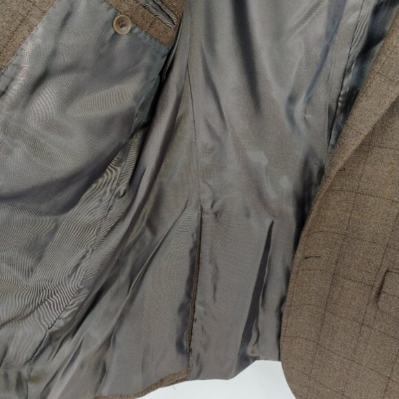 Bellissimo Blazer 40R Brown Windowpane 100% Wool Sport Coat Jacket - Picture 3 of 12